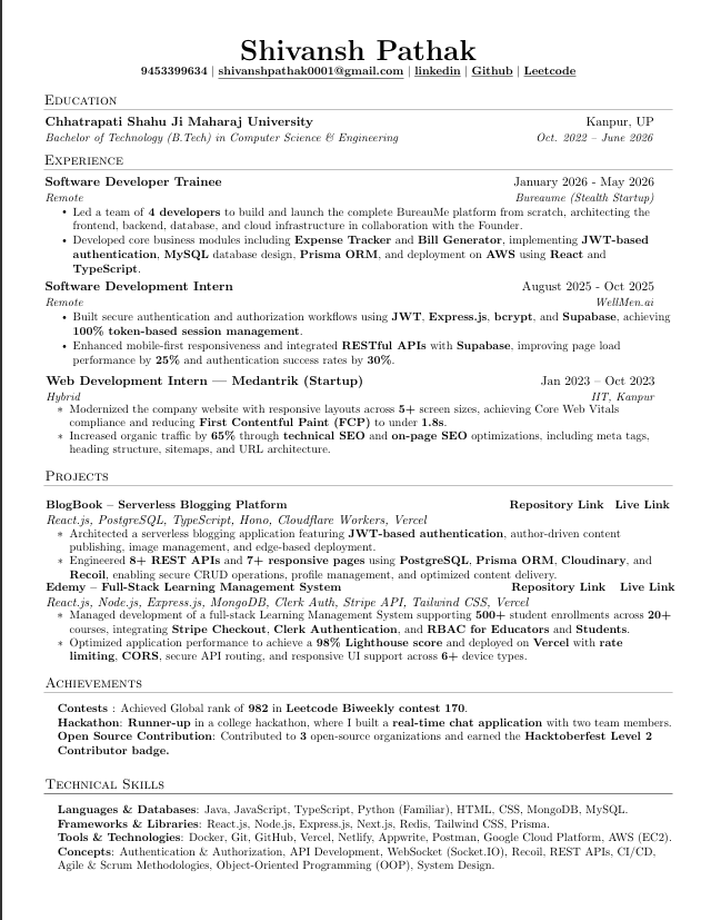Shivansh Pathak Resume